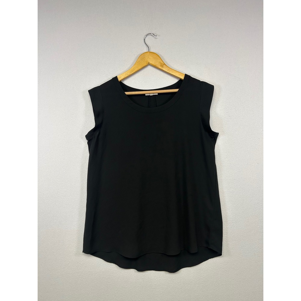 Minimalist Pleione Womens Medium Black Sleeveless Round Neck High-Low Blouse Top